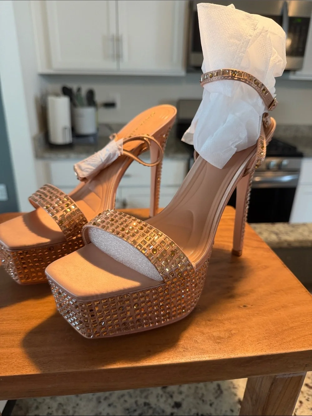 Azalea Wang Blush Pink Crystal-Embellished Platform Sandals